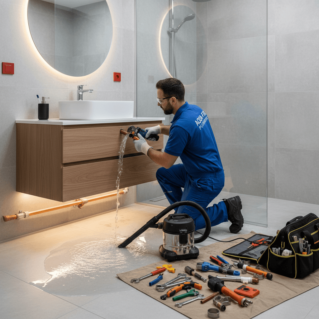 Emergency pipe repair in bathroom